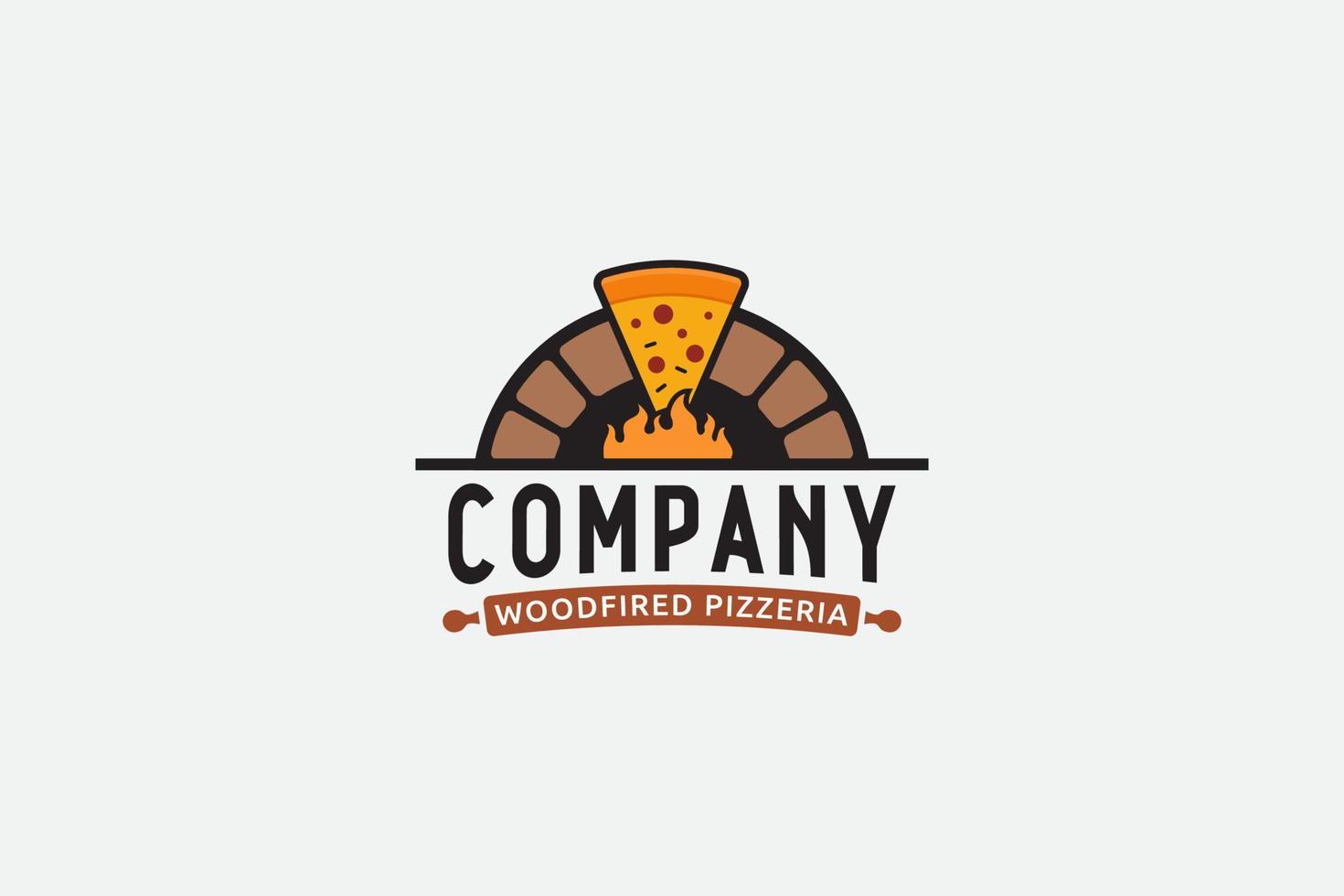 logotipo de pizza con una combinación de rebanada de pizza y estufa de ladrillo tradicional. vector