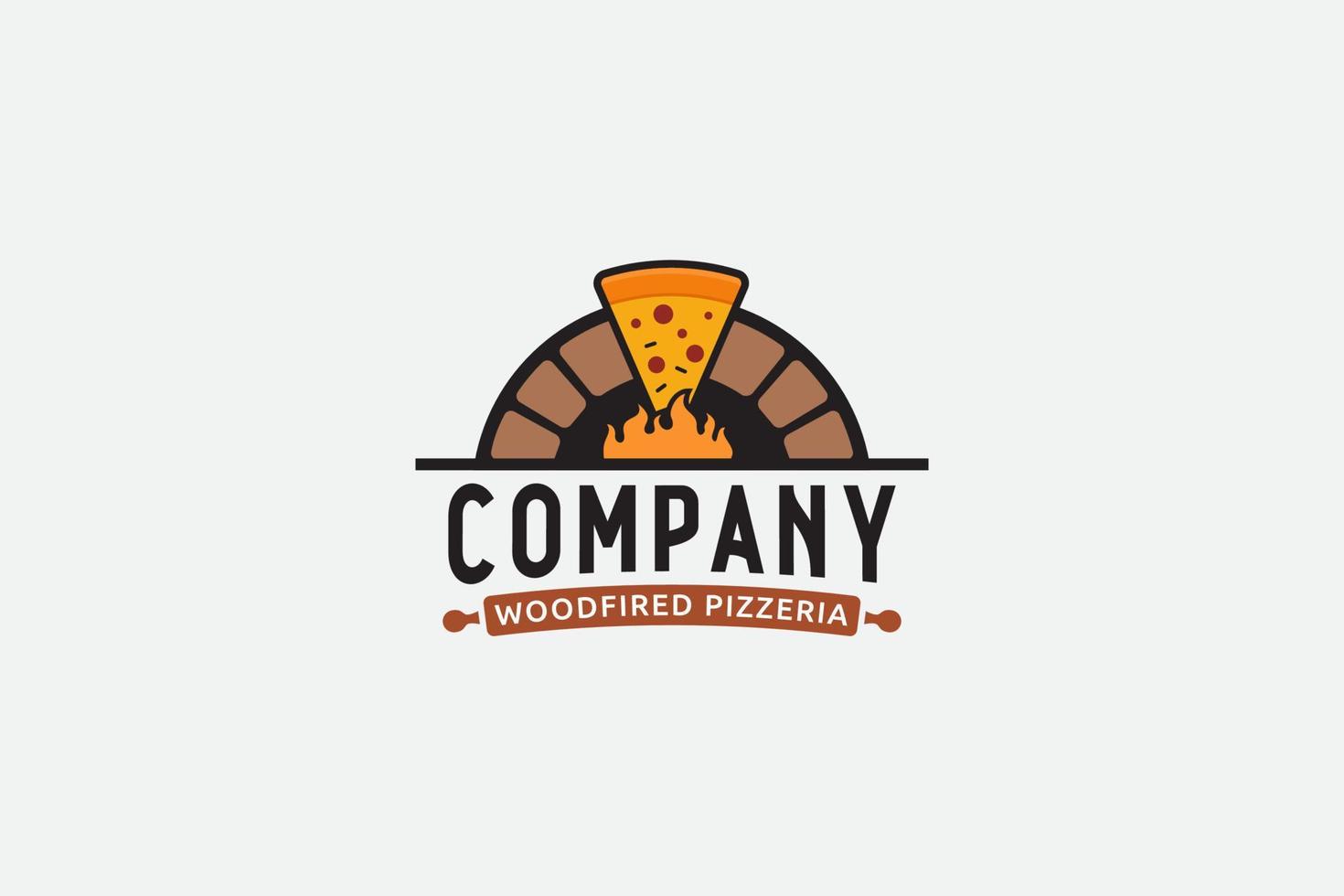 pizza logo with a combination of pizza slice and traditional brick stove. vector