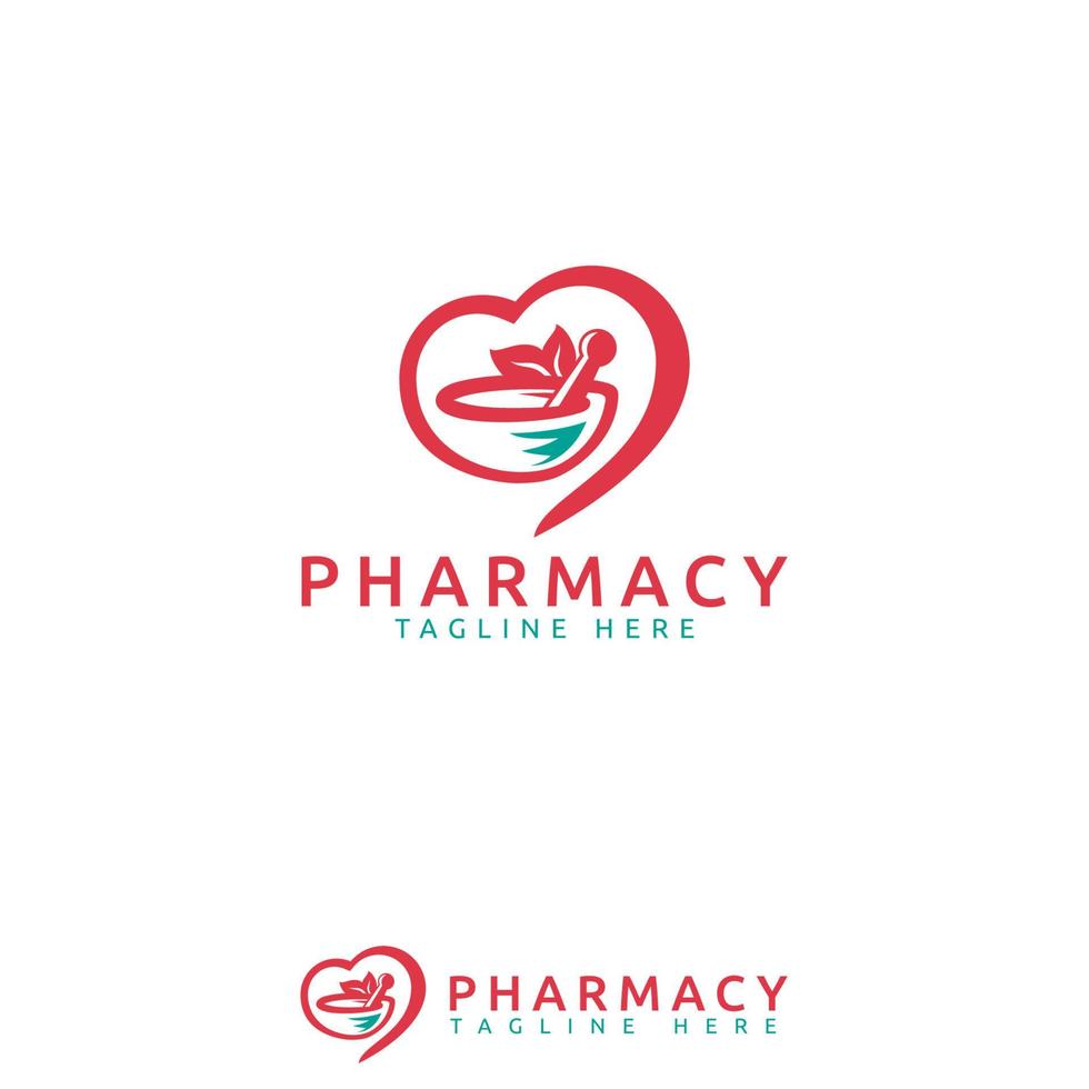 Pharmacy logo with love, leaves, mortar and pestle vector image. Best  for any business especially for pharmacy, medicine, healthcare and medical.