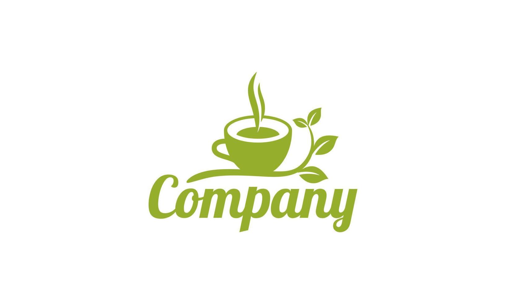 logotipo simple de té de hierbas con una taza de té y hojas. vector