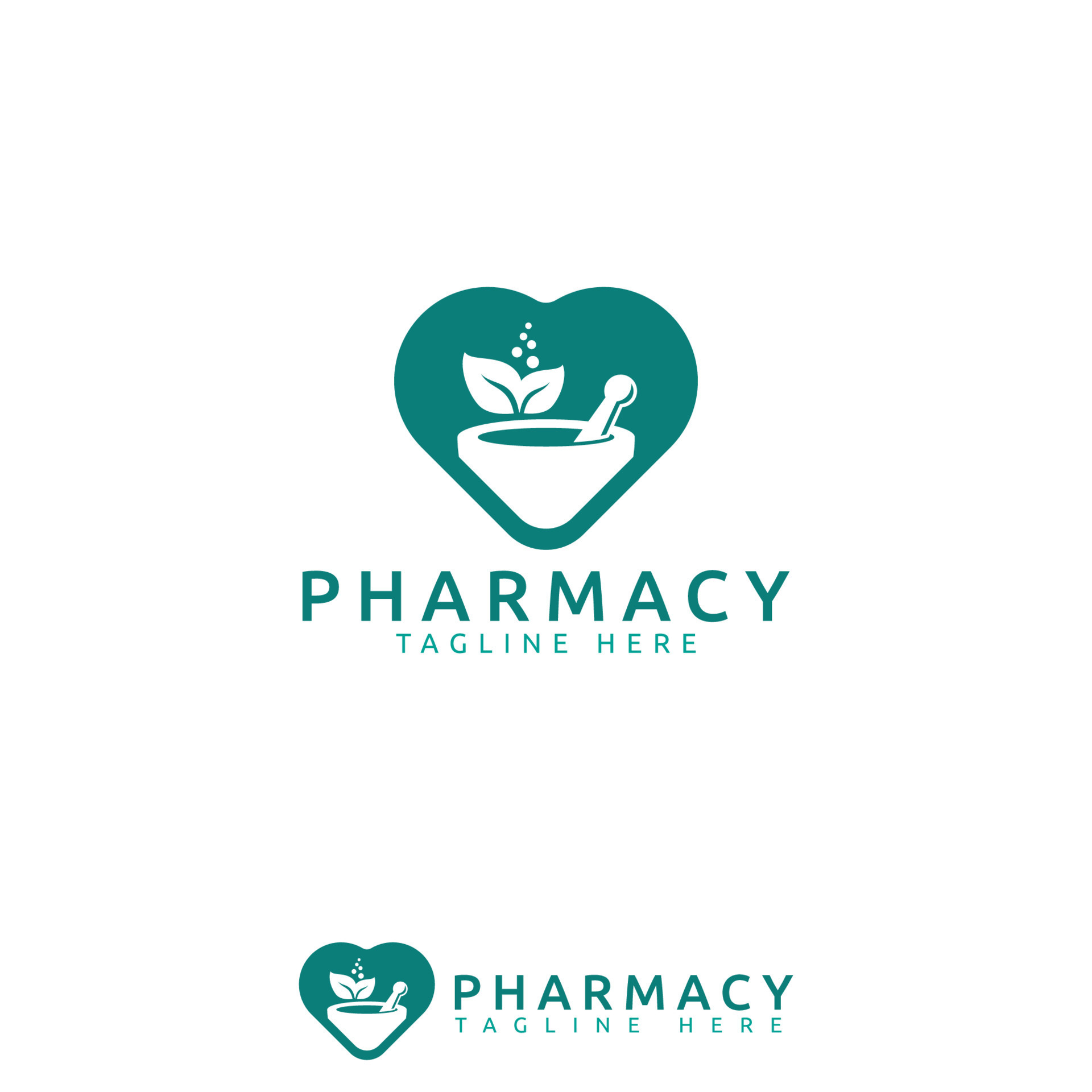 Pharmacy logo with love, leaves, mortar and pestle vector image. Best ...