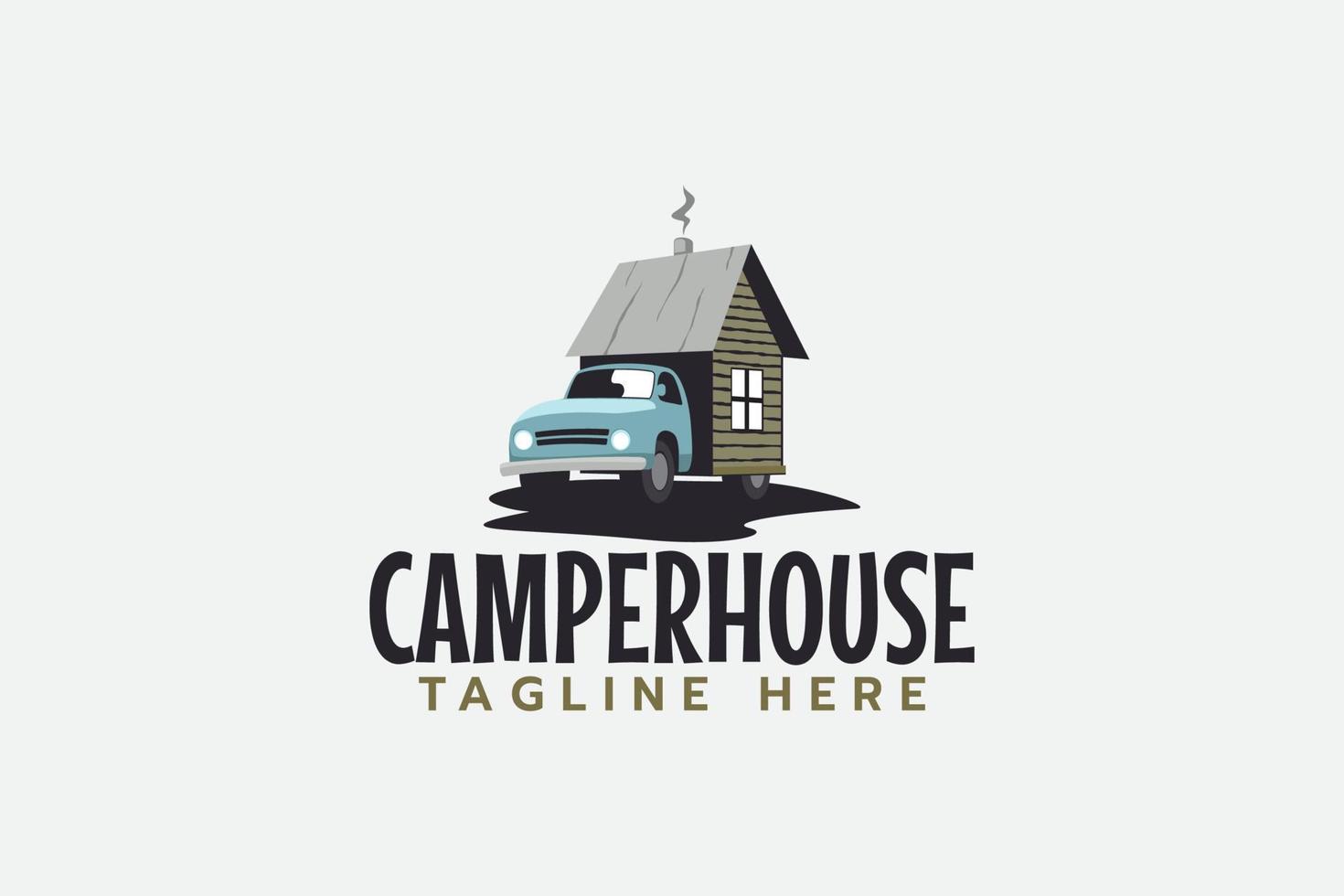 camper house logo with a truck and a tiny house in the back. vector