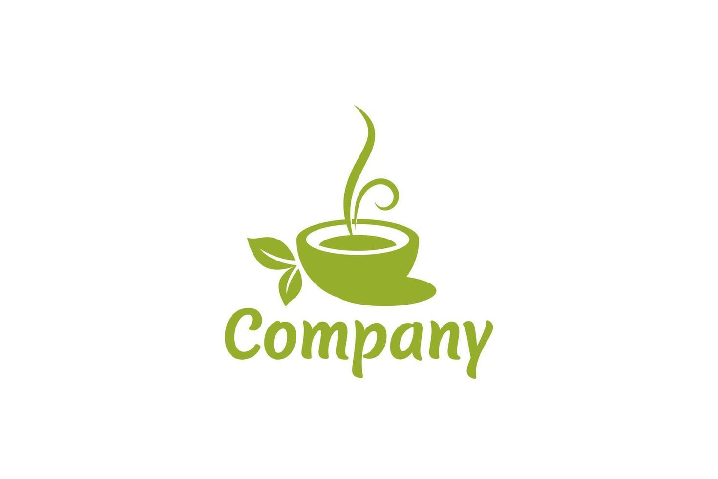 logotipo simple de té de hierbas con una taza de té y hojas. vector