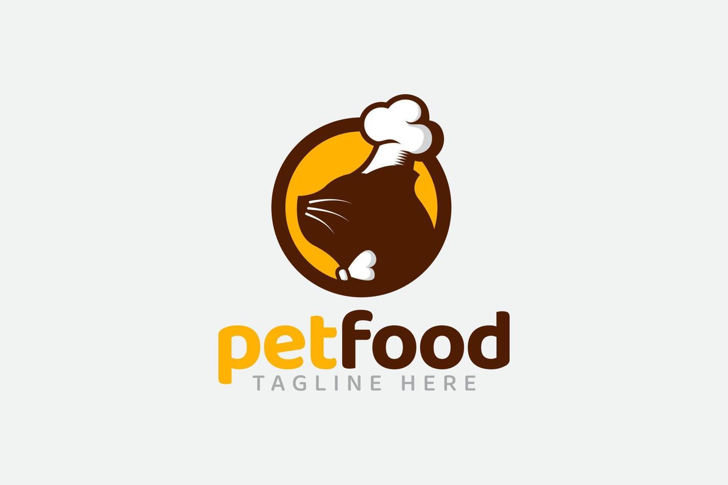 logotipo de alimentos para mascotas con un gato como chef para cualquier negocio, especialmente para tiendas de alimentos para mascotas, tiendas de mascotas, tiendas, clínicas, etc. vector