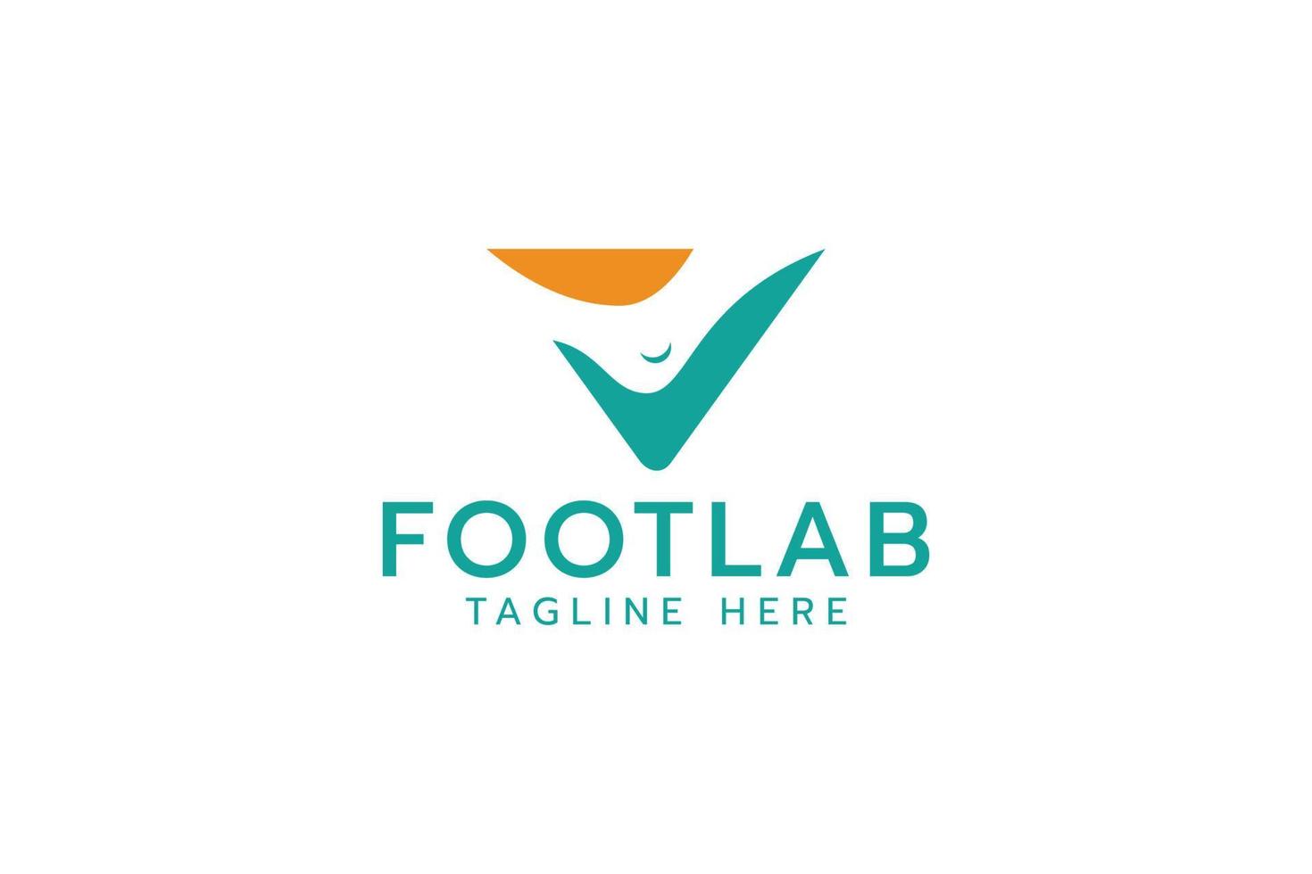 logotipo de foot lab con una combinación de pie y marca de verificación. vector