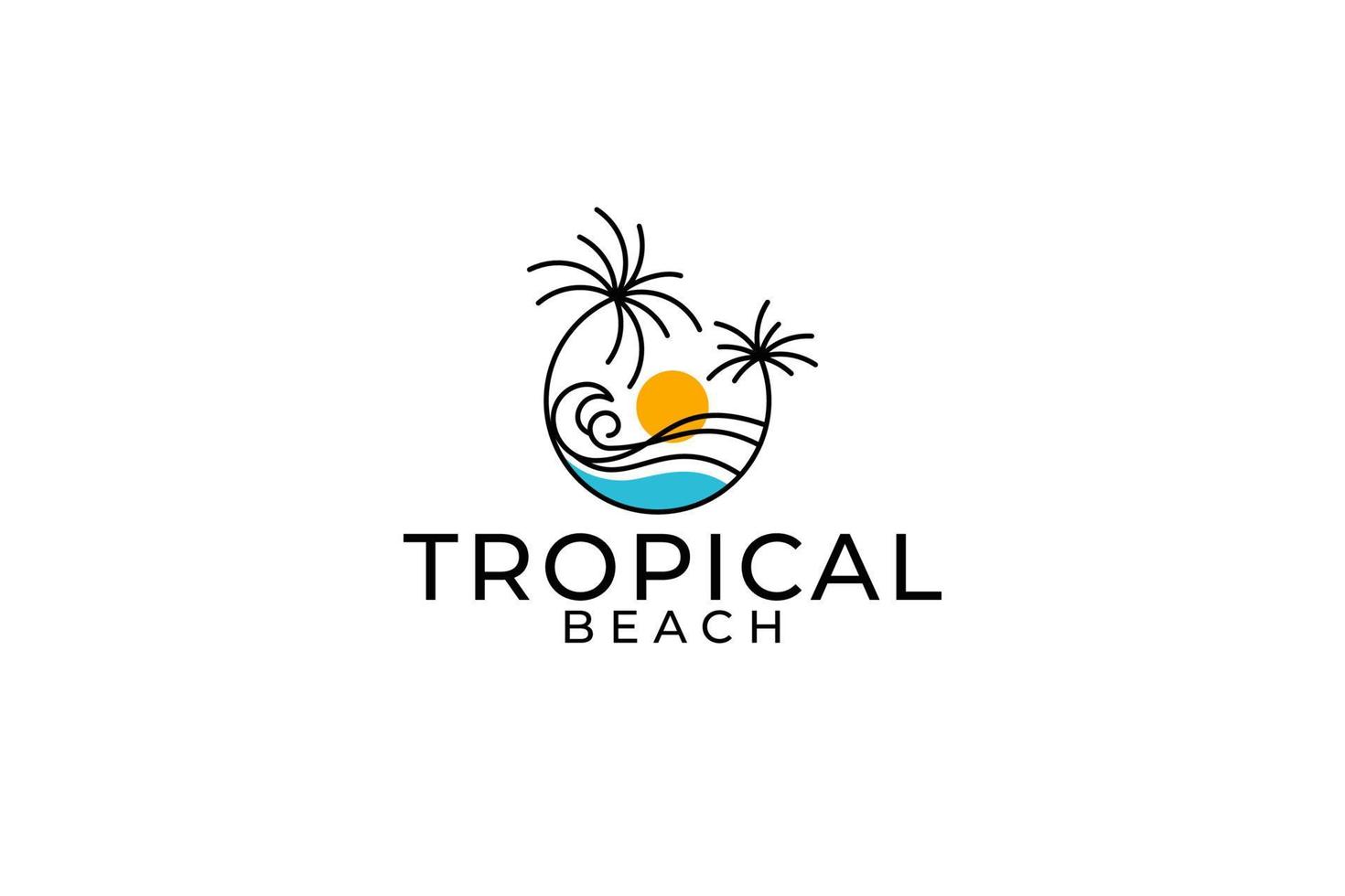 logo de playa tropical con escena de playa en línea para cualquier negocio, especialmente para turismo, playa, resort, viajes, etc. vector