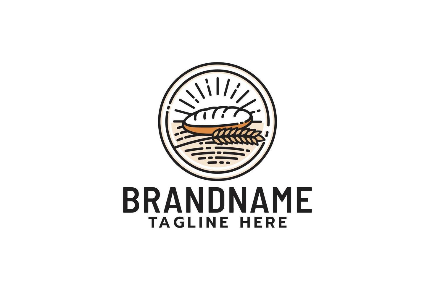 morning bakery logo with a bread, wheats, and sun vector