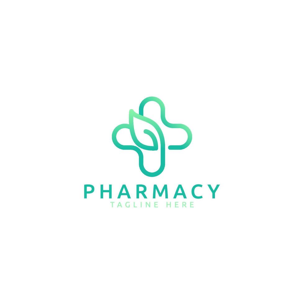 pharmacy logo with cross and leaves image for any business especially for pharmacy, medicine, healthcare and medical. vector