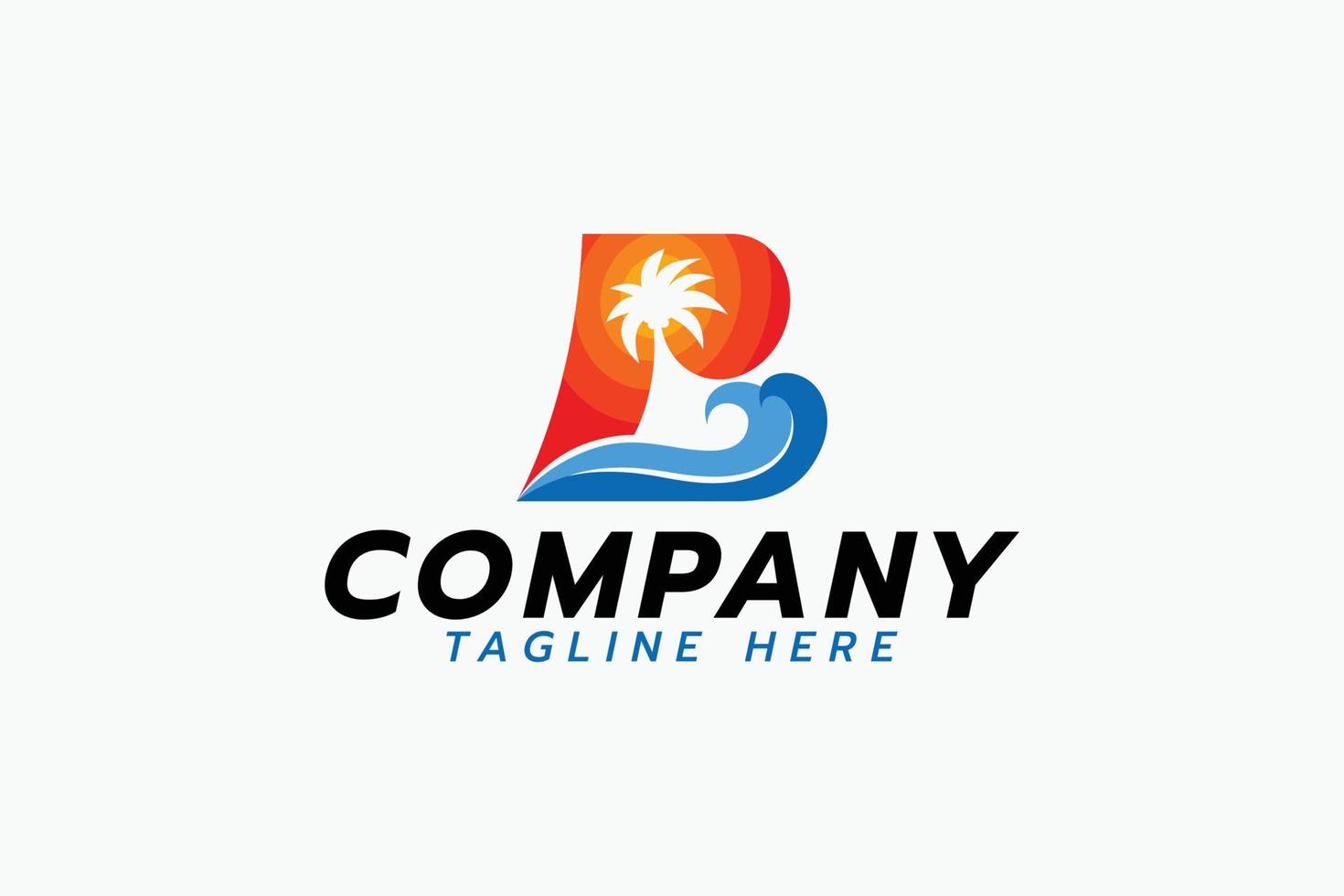 creative beach logo with a combination of the letters B, beach, and palm in negative space vector