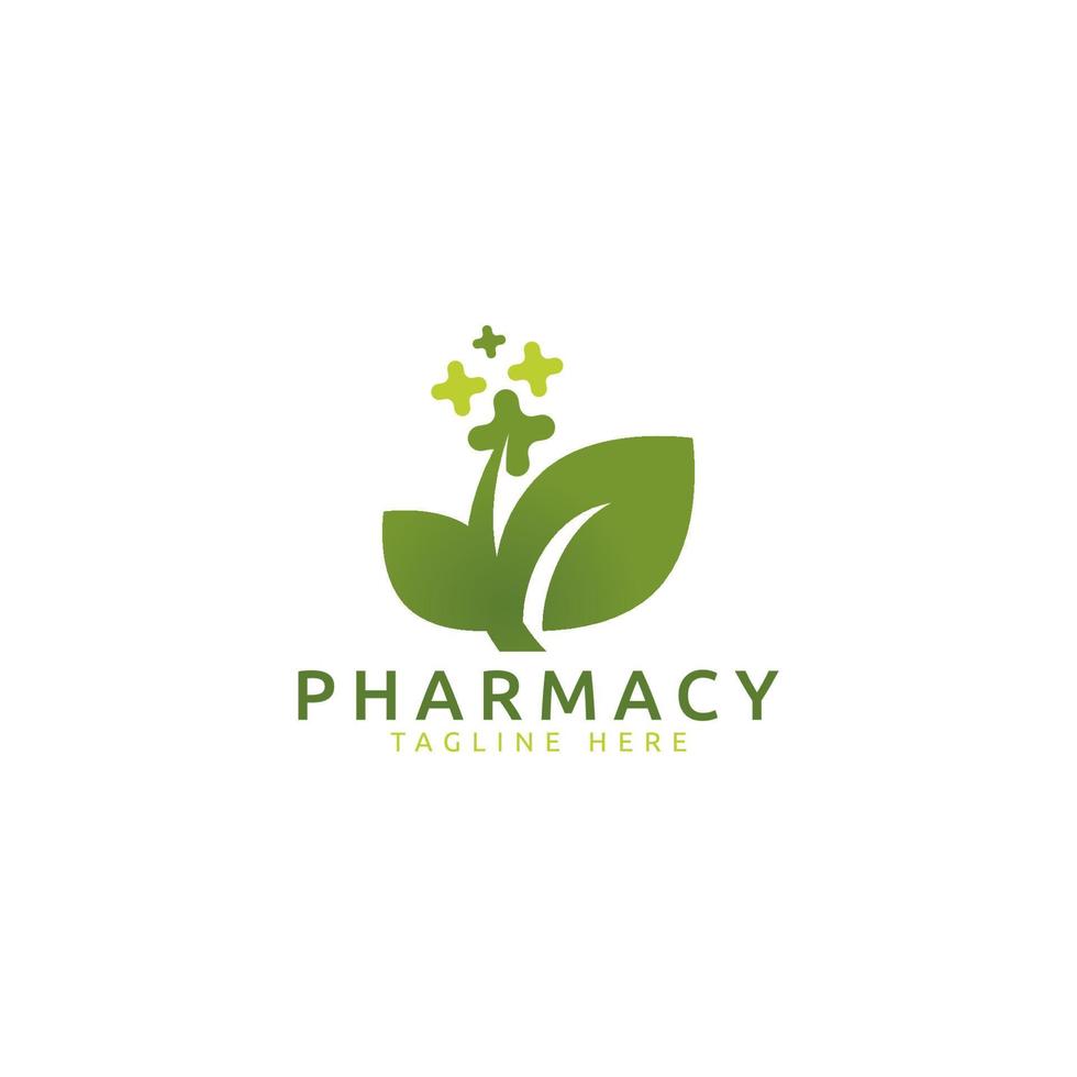 logotipo de farmacia con imagen de cruz y hojas para cualquier negocio, especialmente para farmacia, medicina, atención médica y médica. vector