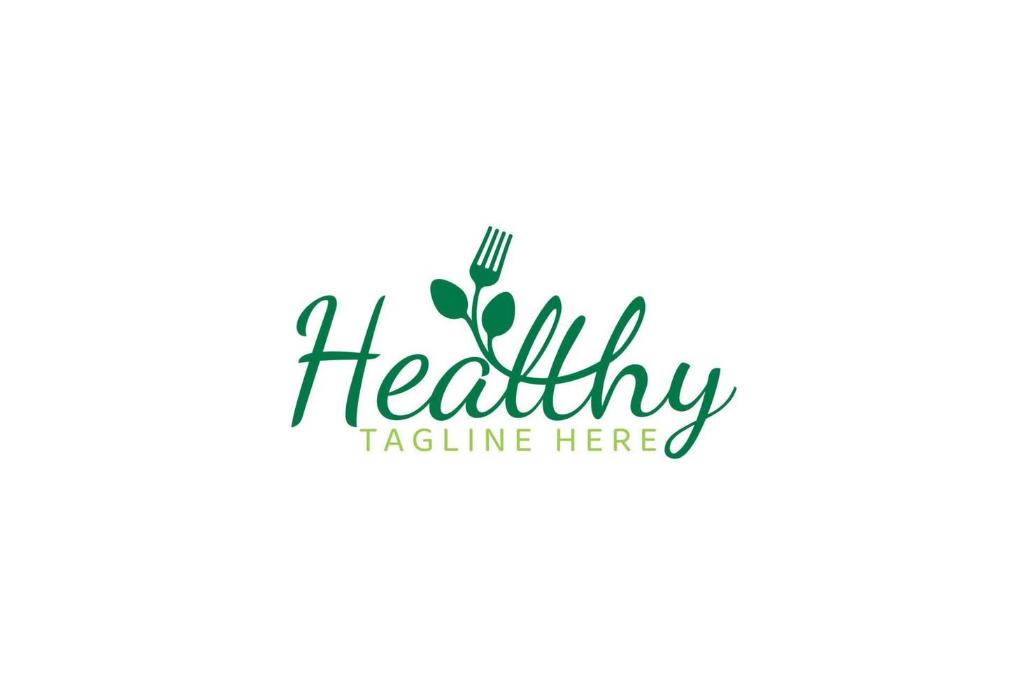 Healthy food logo with a fork and spoons as a plant for any business. vector