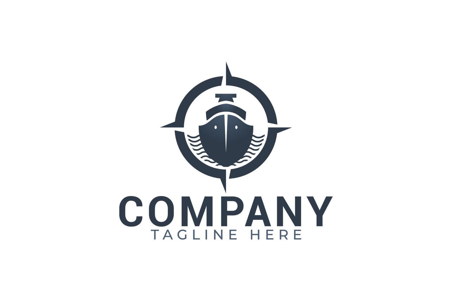 ship management logo with a combination of a ship, wave, and compass or target as the icon. vector