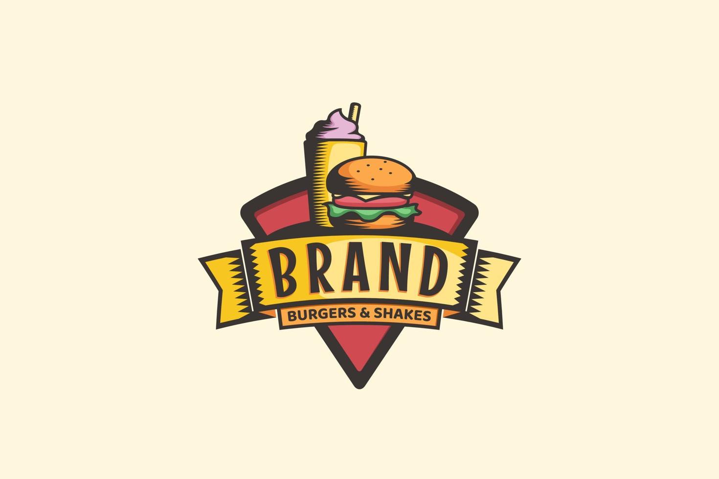 logotipo de hamburguesas y batidos para cualquier negocio, especialmente para comida rápida, restaurante, cafetería, etc. vector