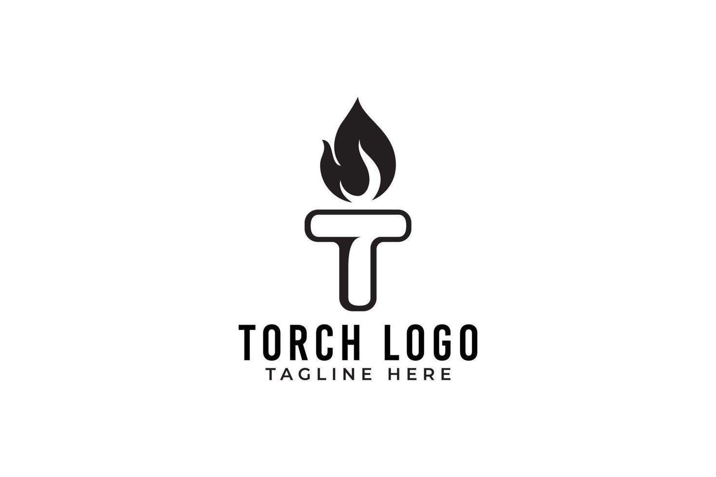torch logo with a combination of a torch and letter T as the icon. vector