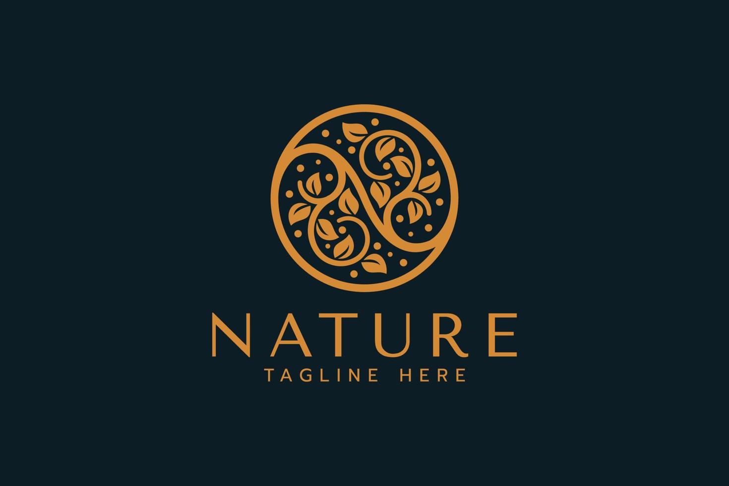 logotipo de la naturaleza con un elegante adorno floral en un círculo en una posición equilibrada. vector