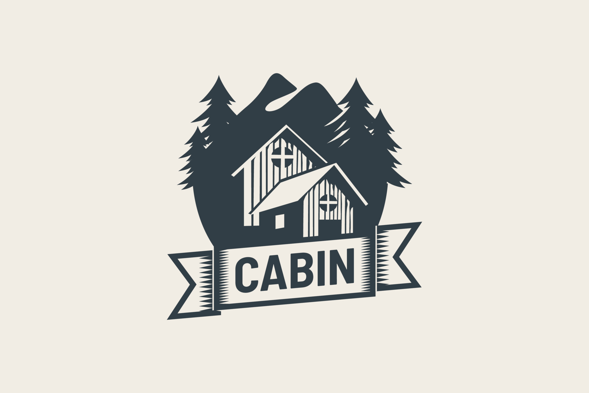 cabin logo vector graphic with pines and mountain for any business ...