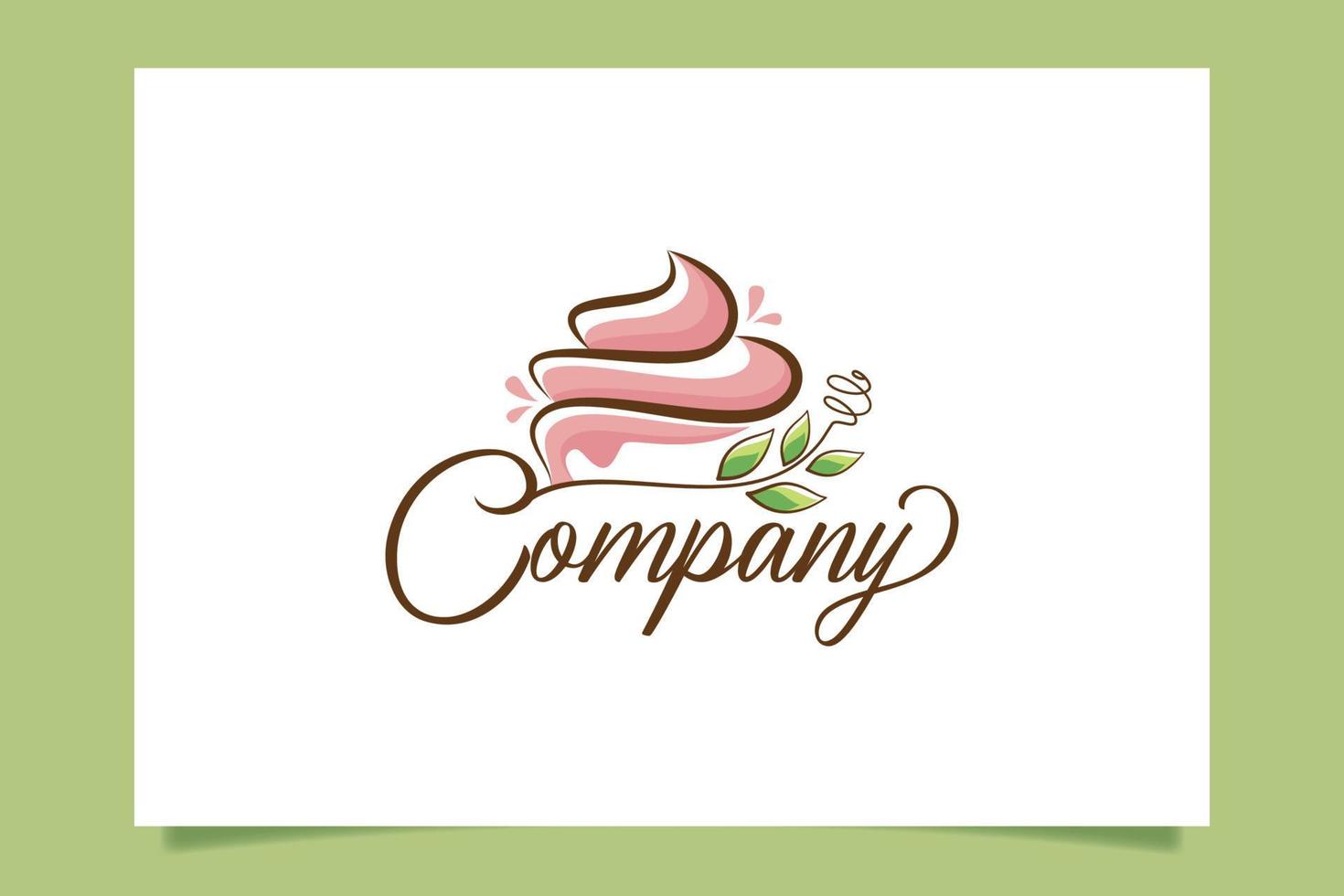 logotipo de pastel fresco con un pastel de belleza, hojas, rama y batidor para cualquier negocio, especialmente para panadería, pastelería, galletas, café, etc. vector