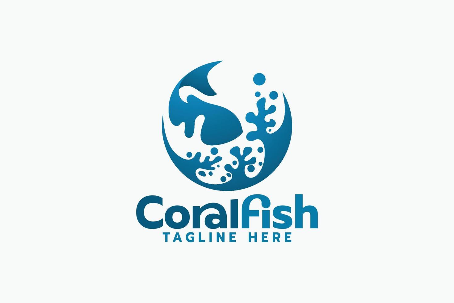 logo de peces coralinos con ecosistema coralino y peces nadadores. vector