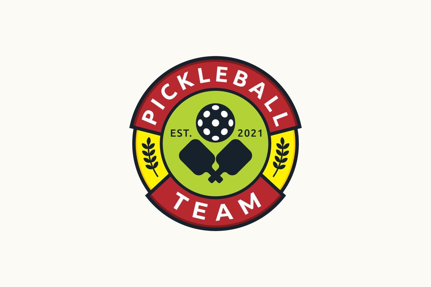 logotipo del equipo de pickleball con combinación de una pelota y paletas vector