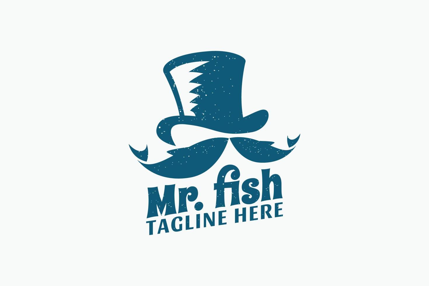 mr. fish logo with a combination of a hat, moustache, and fish. vector