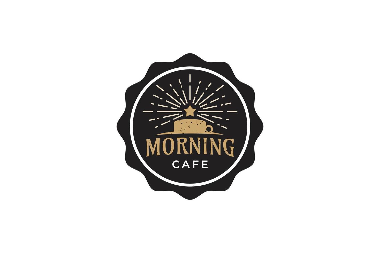 logotipo de cafetería matutina con una taza de café y una estrella en ascenso para cualquier negocio, especialmente para cafetería, cafetería, restaurante, etc. vector