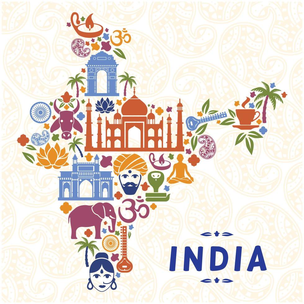 mapa del festival india y día de la independencia en el fondo del diseño. ilustración vectorial vector