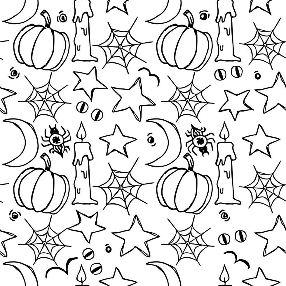 Halloween pattern. Seamless halloween doodle background vector