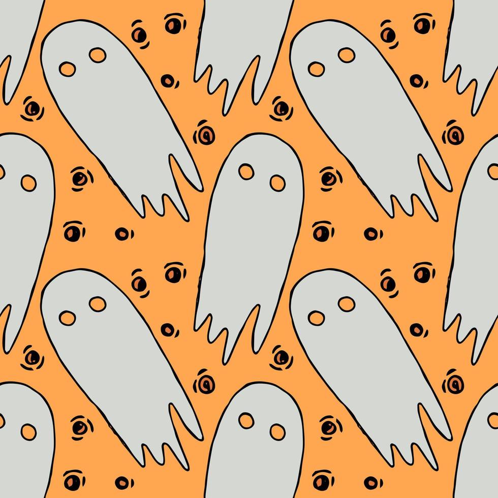 Seamless halloween pattern with ghost. Vector background with doodle halloween ghost icons