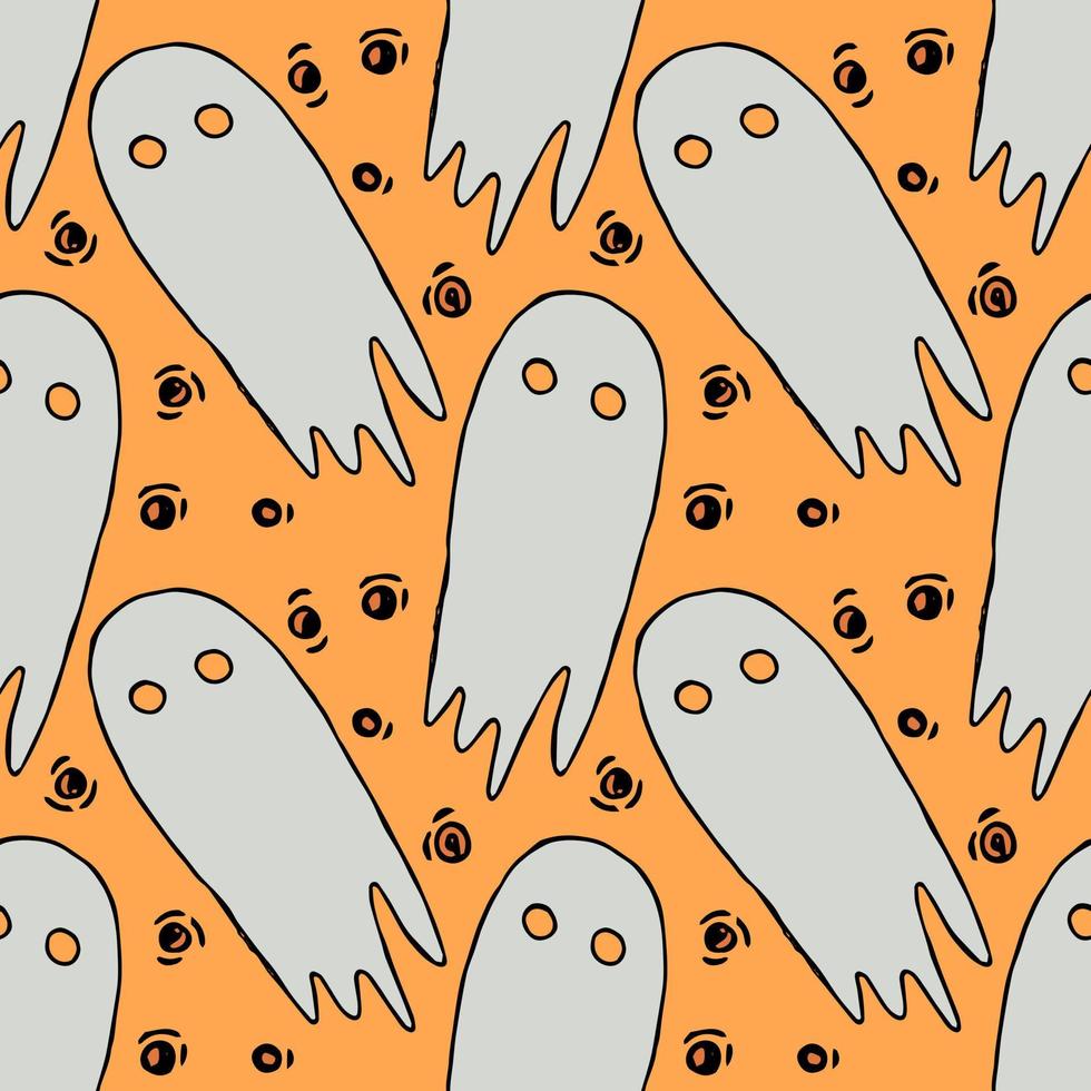 patrón de halloween sin costuras con fantasma. fondo de vector con doodle iconos de fantasmas de halloween