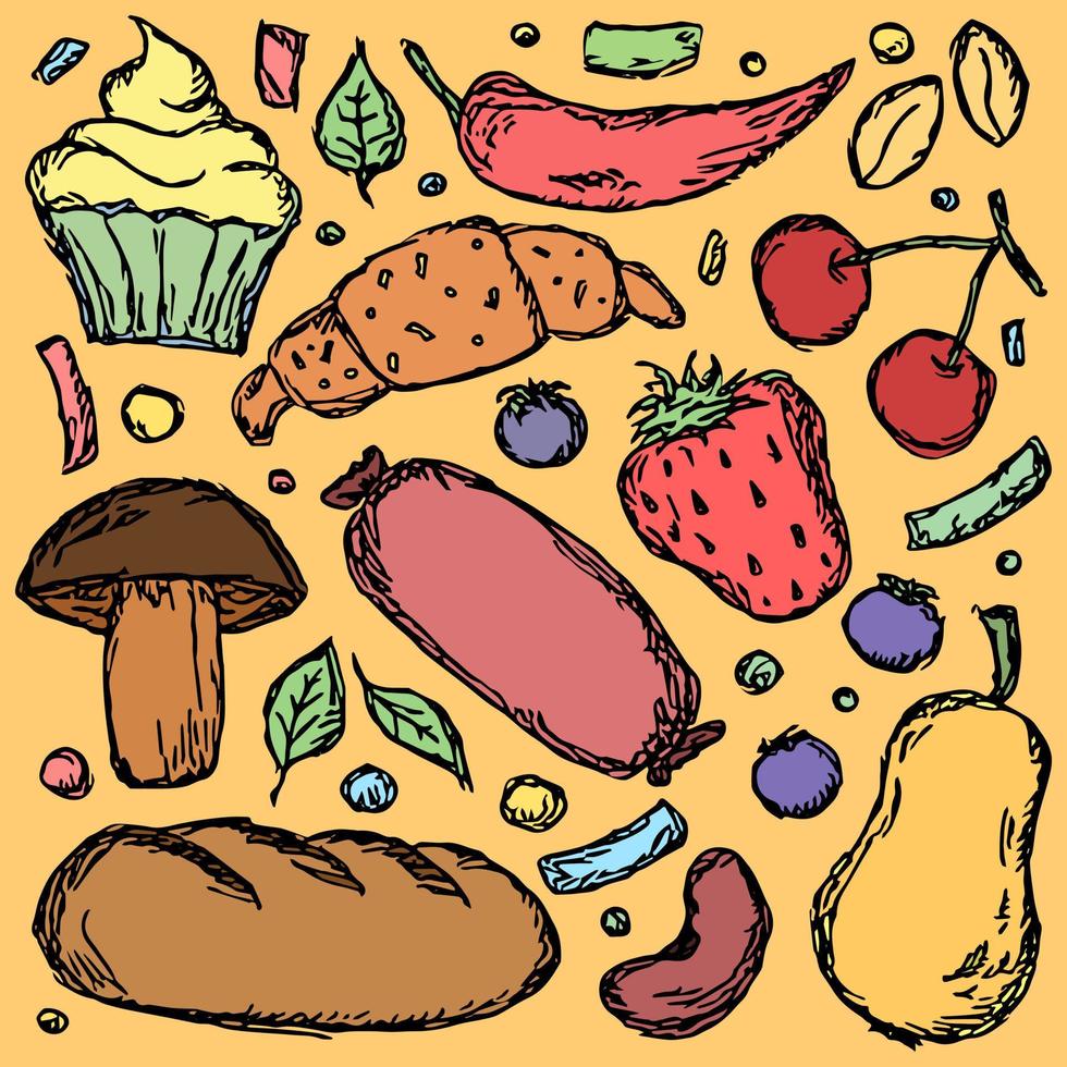 Doodle food icons vector