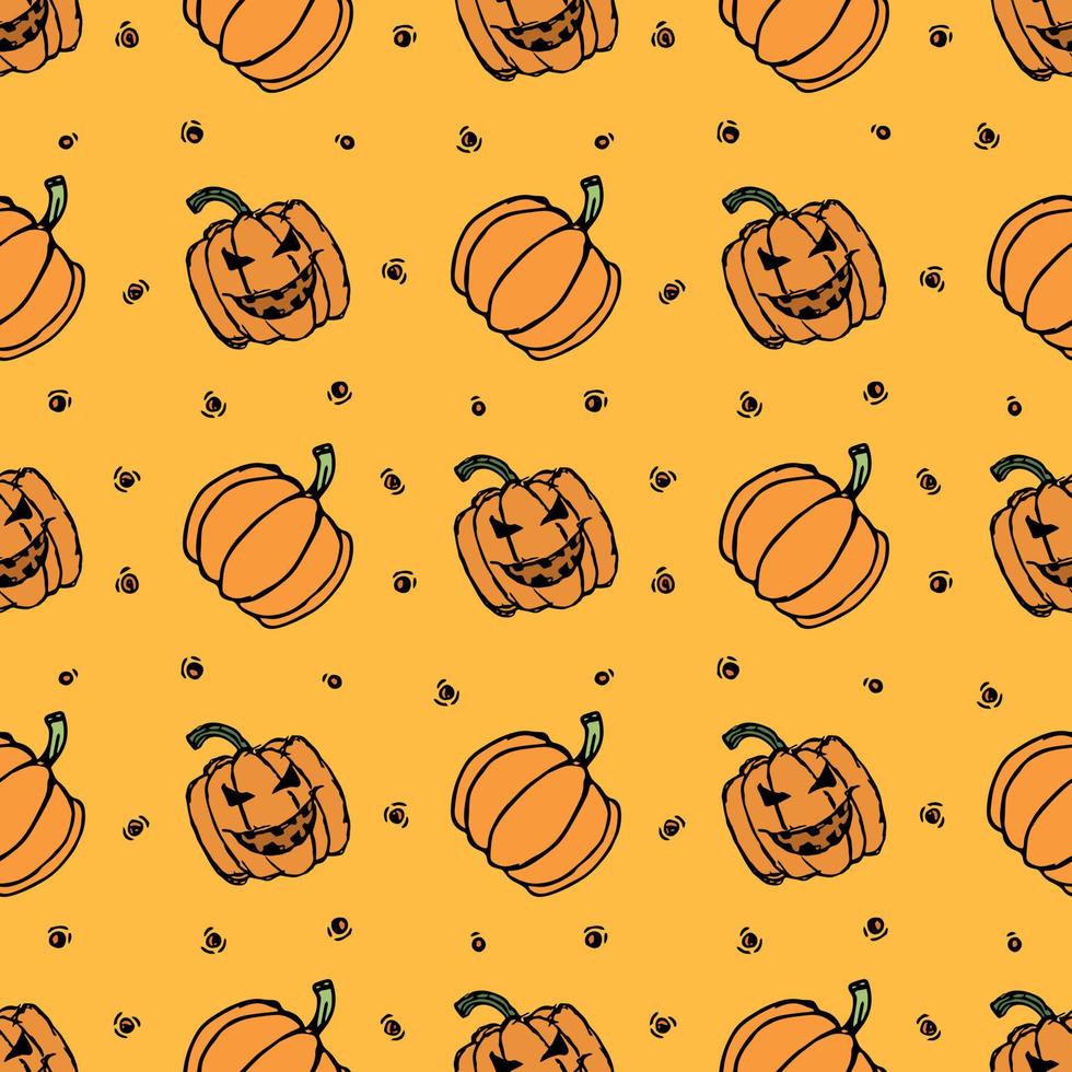 patrón de calabaza de halloween sin costuras. fondo de halloween con calabaza aterradora vector