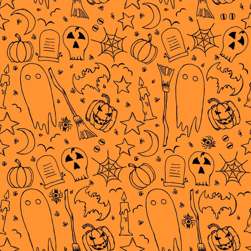 patrón de halloween fondo de garabato de halloween sin costuras vector