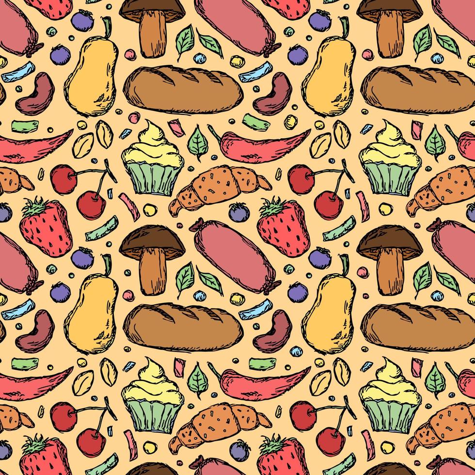 Seamless food pattern. Doodle food background vector