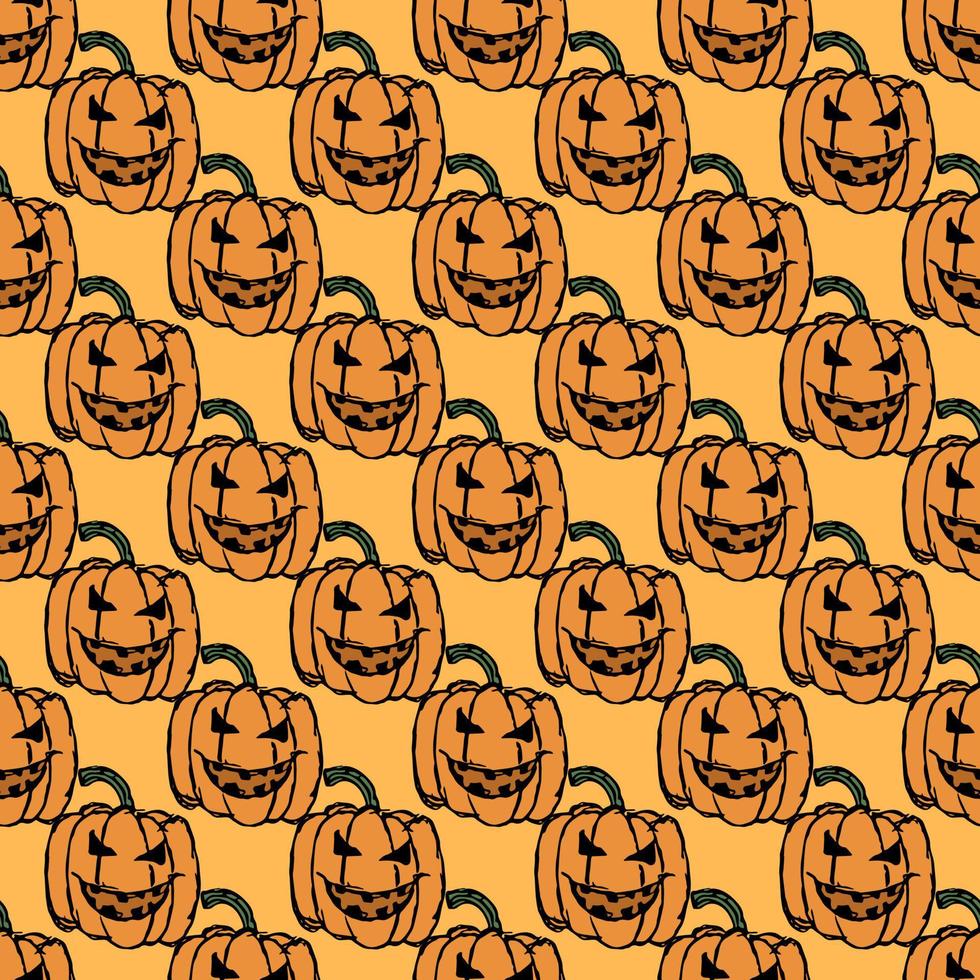 Seamles halloween pumpkin pattern. Halloween background with scary pumpkin vector