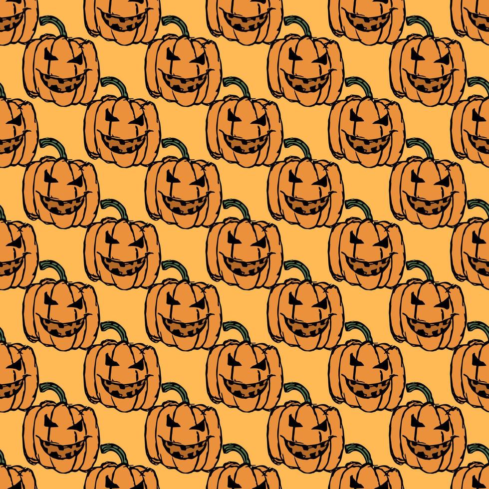 Seamles halloween pumpkin pattern. Halloween background with scary pumpkin vector