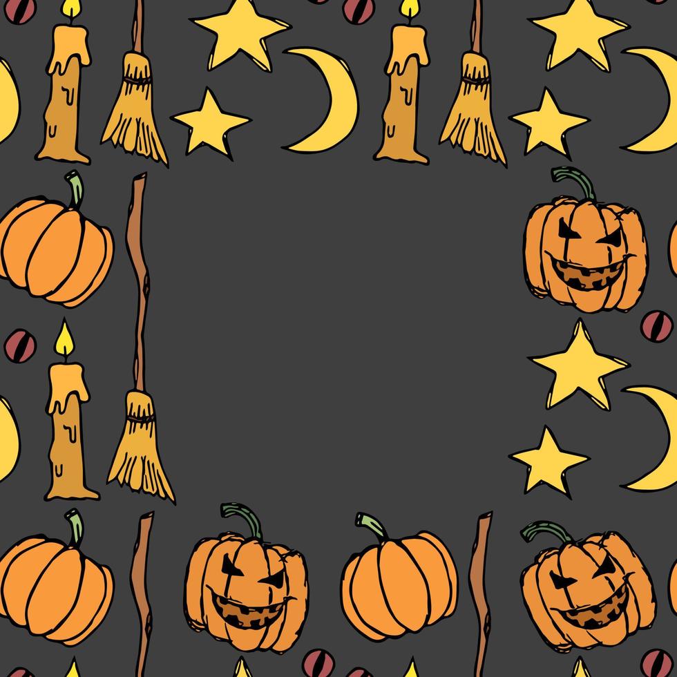 Halloween background. Doodle vector halloween frame with place for text