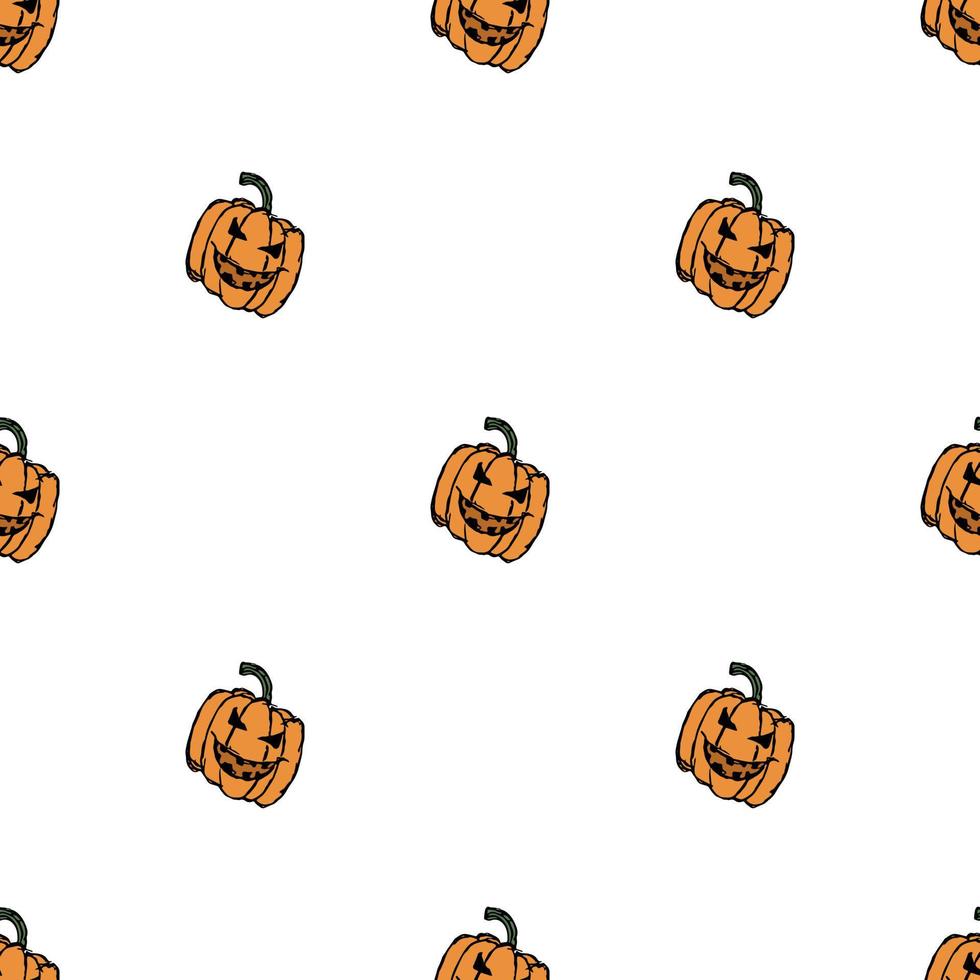 Seamles halloween pumpkin pattern. Halloween background with scary pumpkin vector