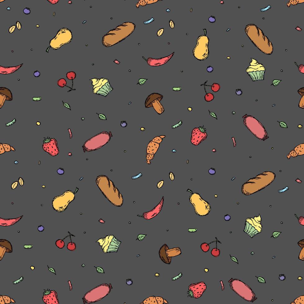 Seamless food pattern. Doodle food background vector