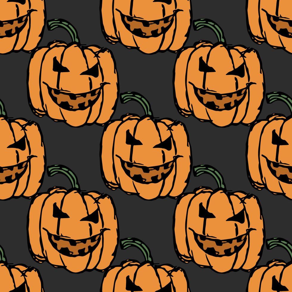 Seamles halloween pumpkin pattern. Halloween background with scary pumpkin vector