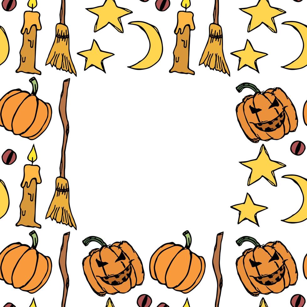 Halloween background. Doodle vector halloween frame with place for text