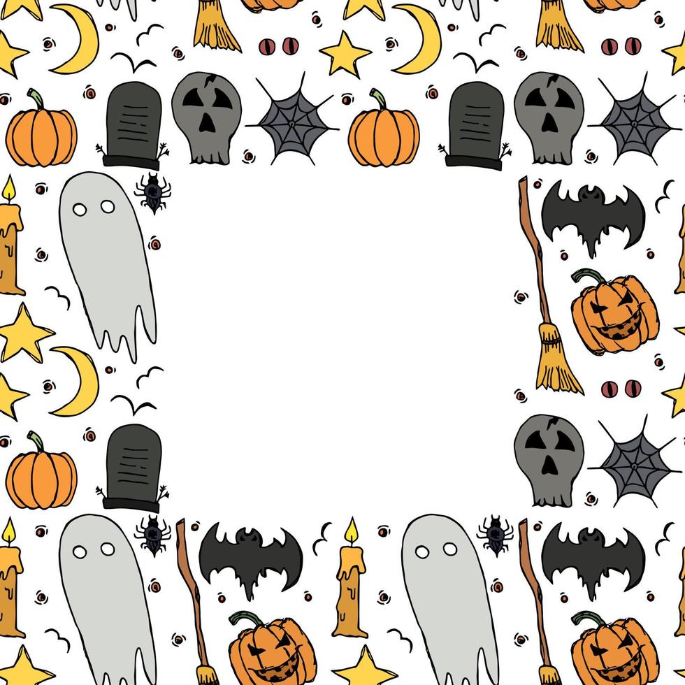 Halloween background. Doodle vector halloween frame with place for text