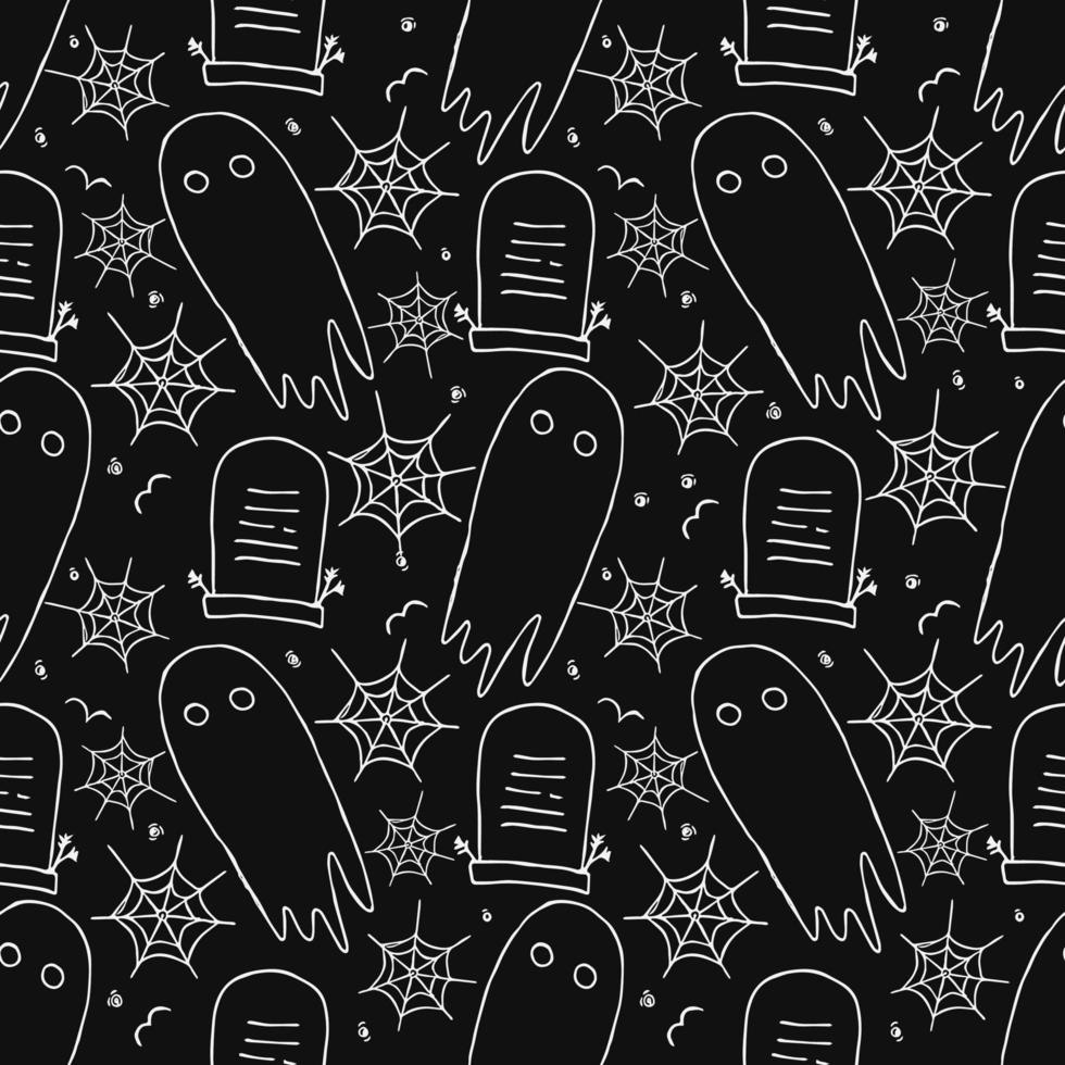 Seamless Halloween vector pattern. Doodle vector with halloween icons