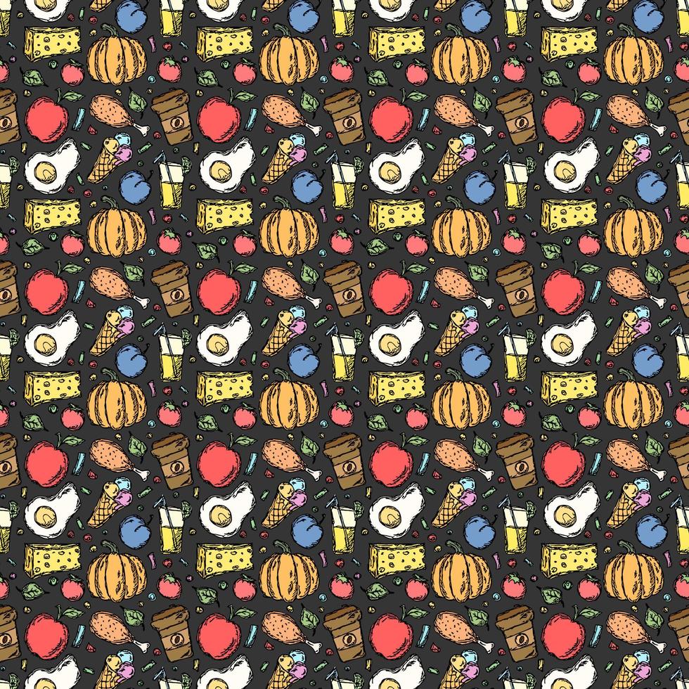 Seamless food pattern. Doodle food background vector