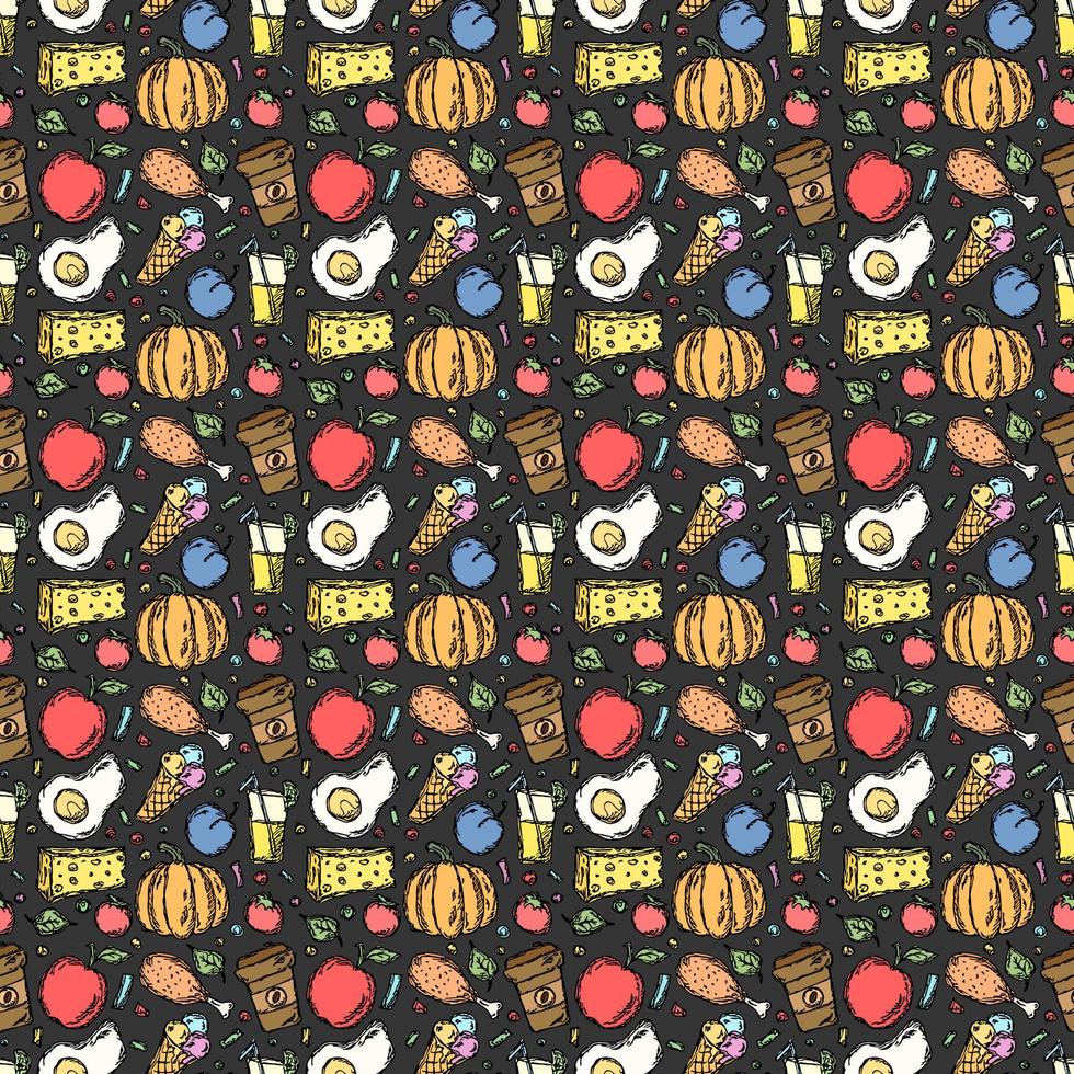 Seamless food pattern. Doodle food background vector