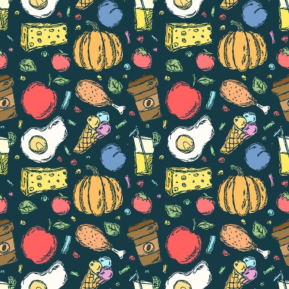 Seamless food pattern. Doodle food background vector