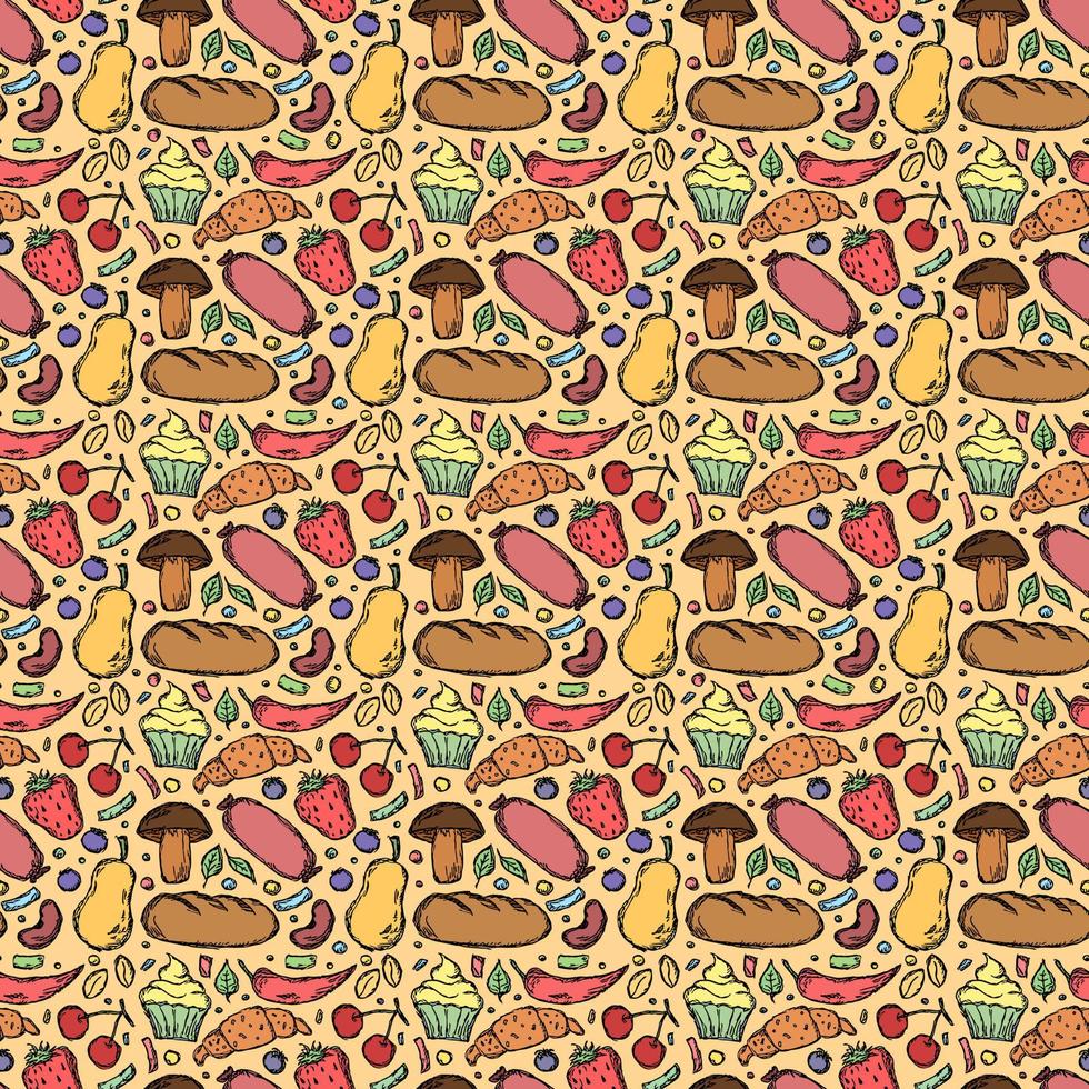 Seamless food pattern. Doodle food background vector
