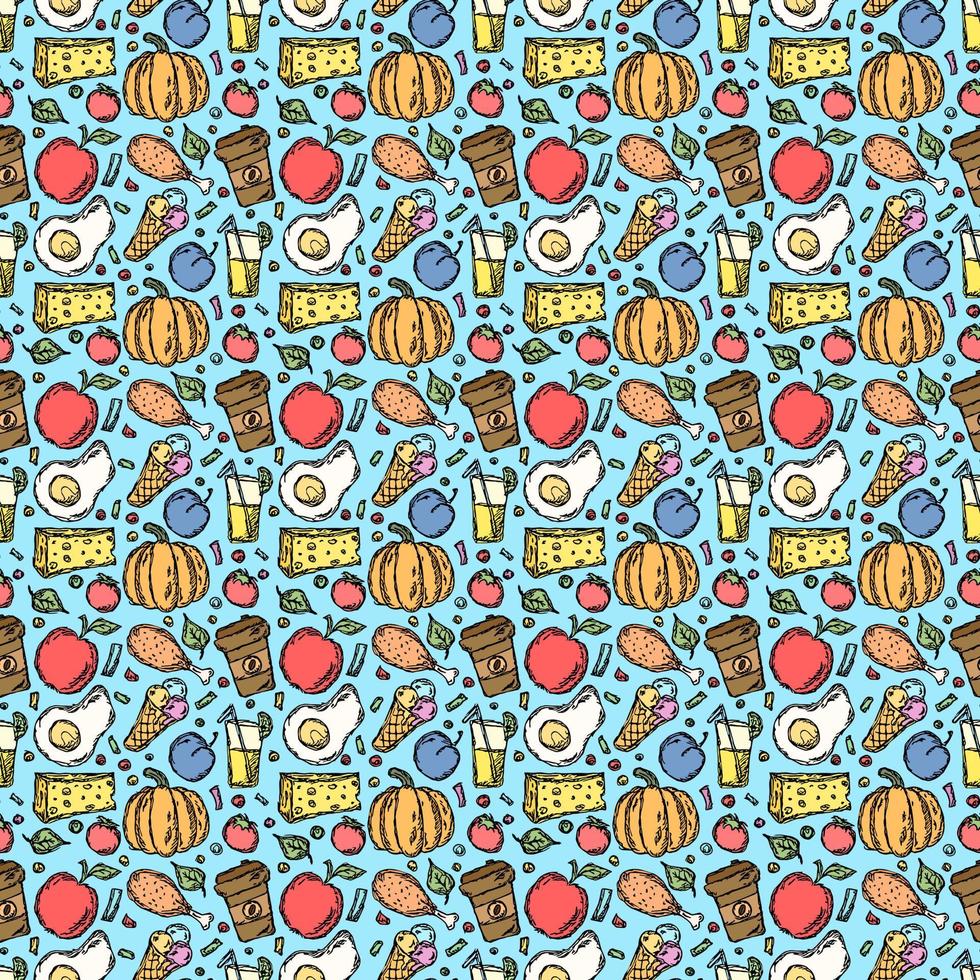 Seamless food pattern. Doodle food background vector