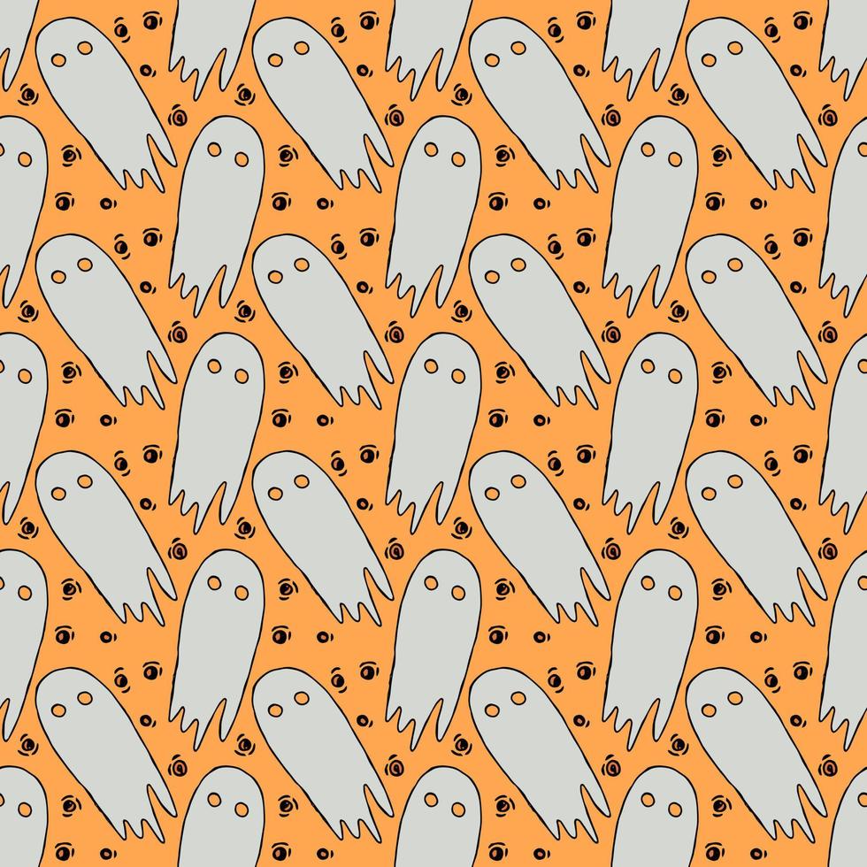 Seamless halloween pattern with ghost. Vector background with doodle halloween ghost icons
