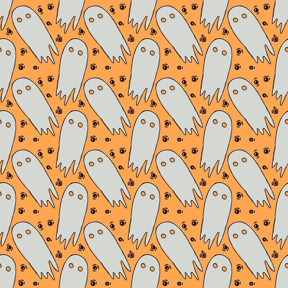 Seamless halloween pattern with ghost. Vector background with doodle halloween ghost icons