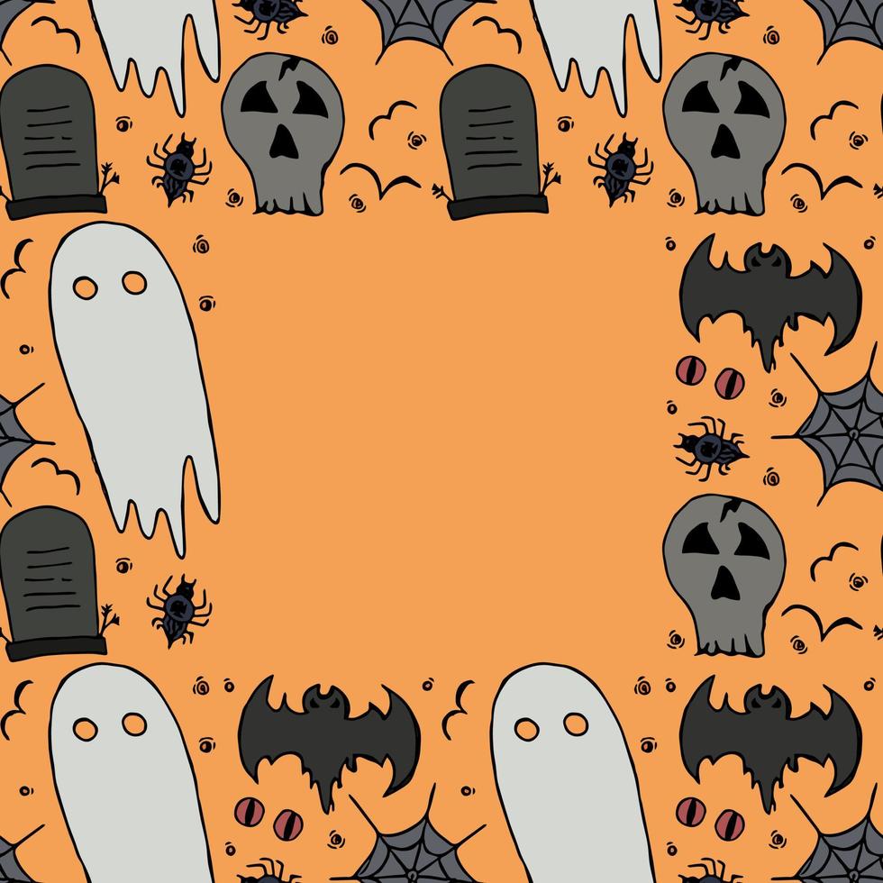 Halloween background. Doodle vector halloween frame with place for text